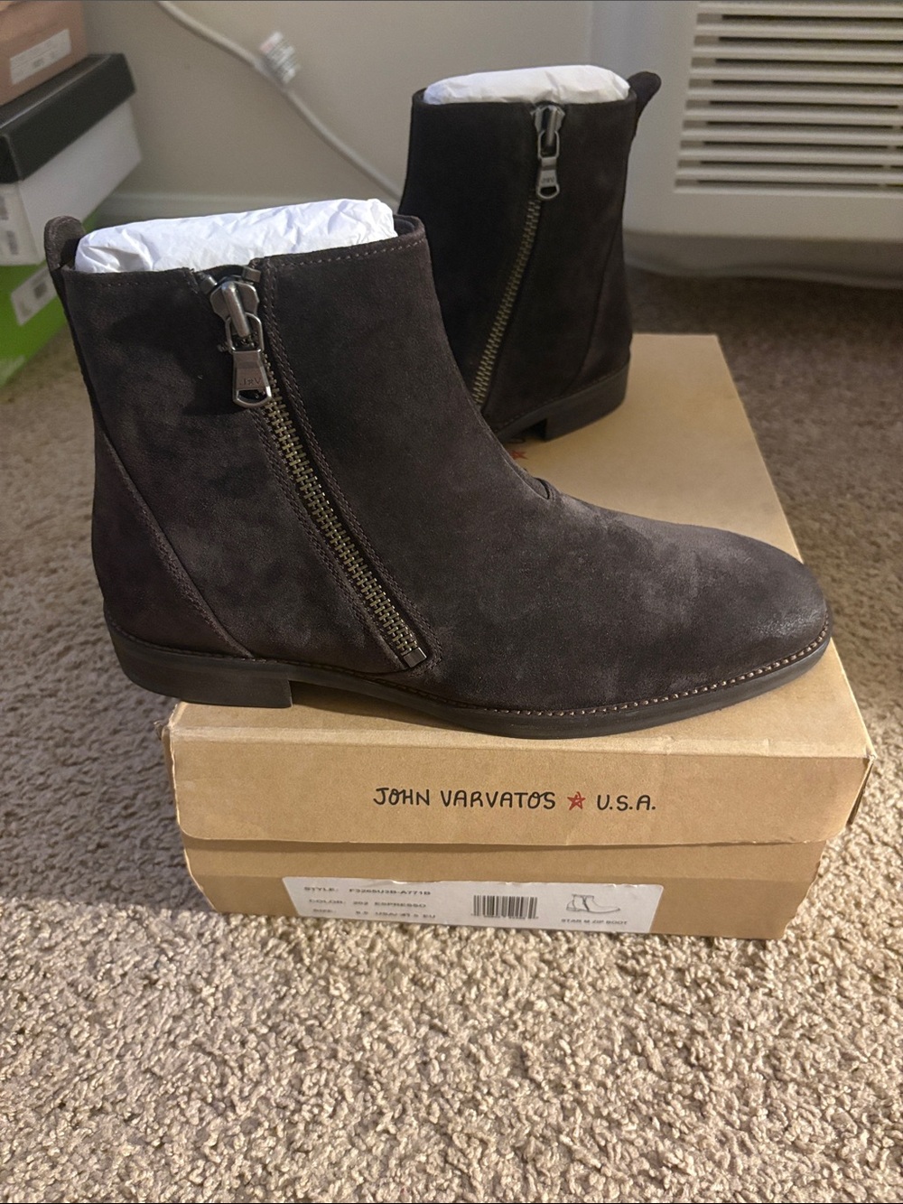 John Varvatos Dark Brown Suede Zip Chukka Boots